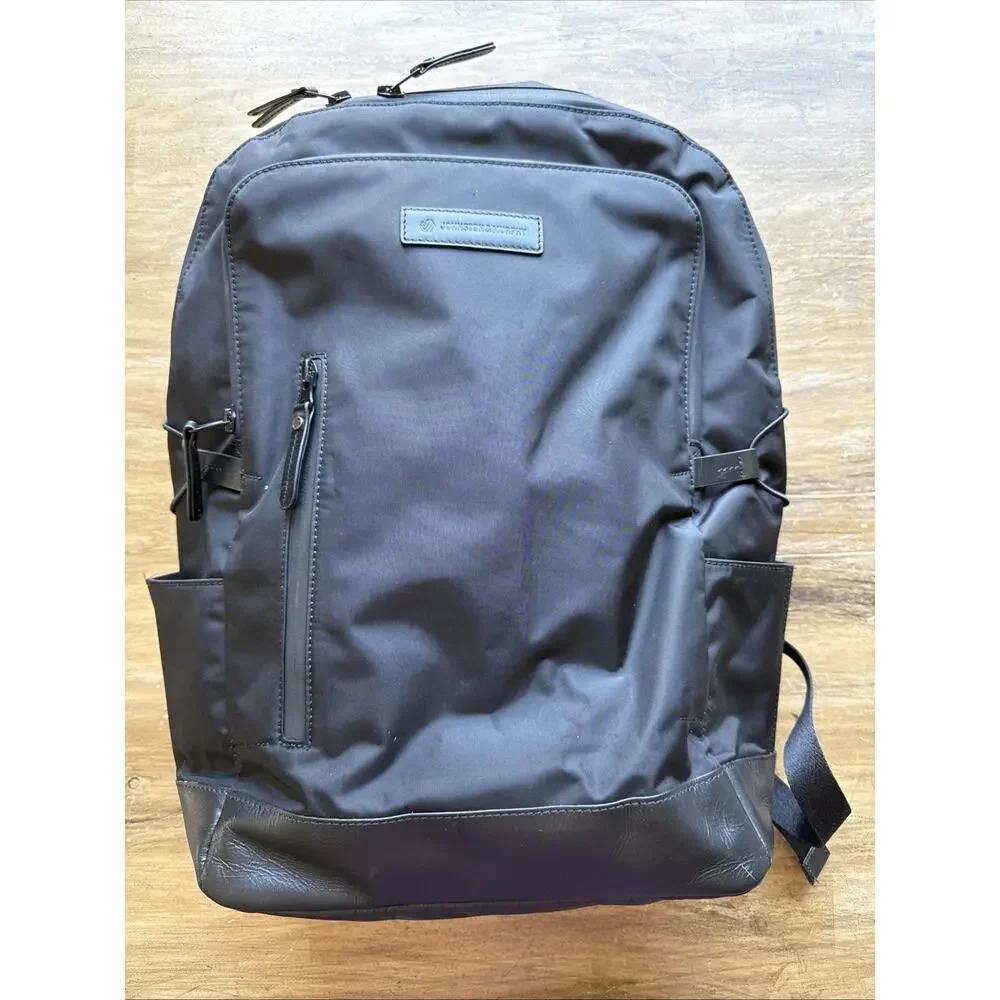 Johnston & Murphy Hudson Waterproof Backpack Black Leather Trim Travel Bag EUC